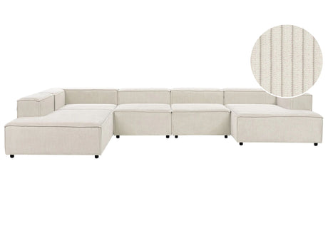 Modular Right Hand Sofa Off White Corduroy 5 Seater Sectional Corner Sofa with Black Legs Modern Living Room Beliani