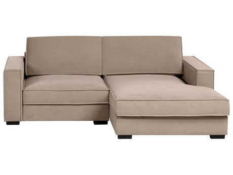 Left Hand Corner Sofa Bed Taupe Fabric Polyester Upholstered 2 Seater L-Shaped with Cushions Modern Style Living Room Beliani