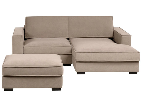 Left Hand Corner Sofa with Ottoman Taupe Fabric Polyester Upholstered 3 Seater L-Shaped with Cushions Modern Style Living Room Beliani