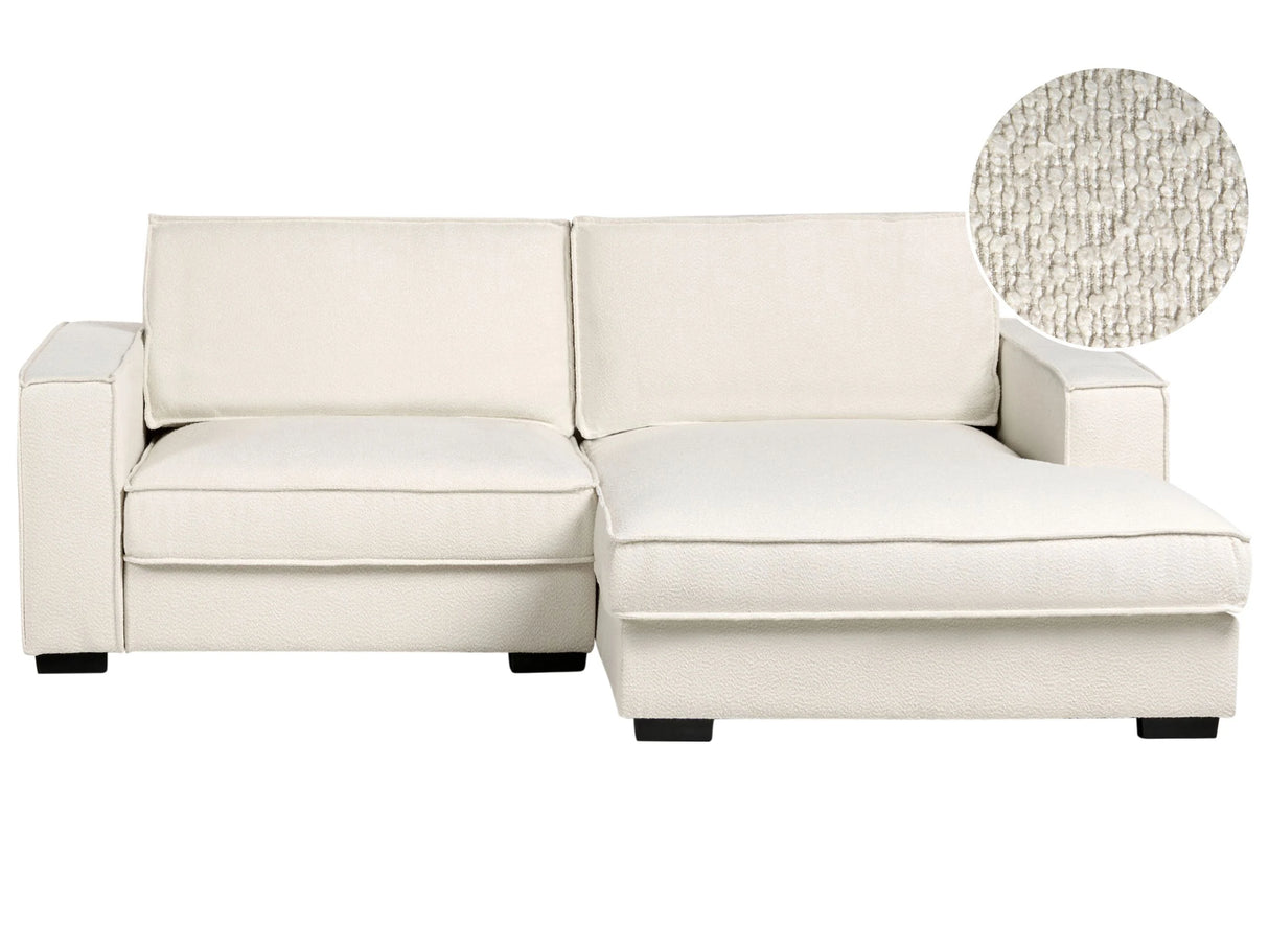 Left Hand Corner Sofa Bed Light Beige Boucle Polyester Upholstered 2 Seater L-Shaped with Cushions Modern Style Living Room Beliani