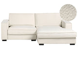 Left Hand Corner Sofa Bed Light Beige Boucle Polyester Upholstered 2 Seater L-Shaped with Cushions Modern Style Living Room Beliani