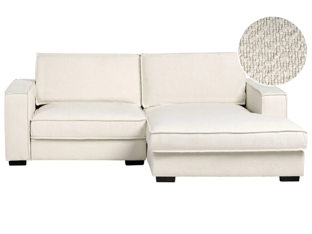 Left Hand Corner Sofa Bed Light Beige Boucle Polyester Upholstered 2 Seater L-Shaped with Cushions Modern Style Living Room Beliani