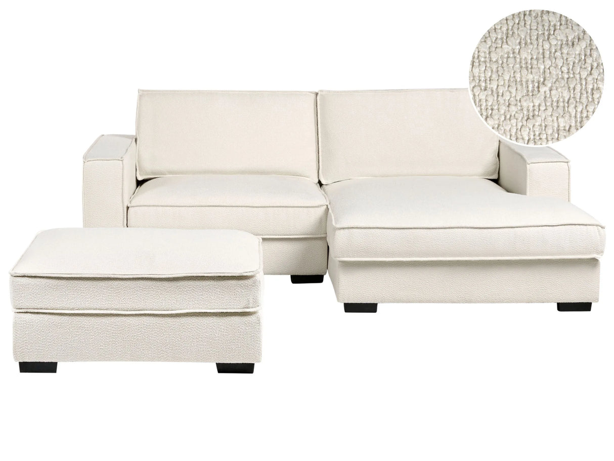 Left Hand Corner Sofa with Ottoman Light Beige Boucle Polyester Upholstered 3 Seater L-Shaped with Cushions Modern Style Living Room Beliani