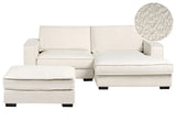 Left Hand Corner Sofa with Ottoman Light Beige Boucle Polyester Upholstered 3 Seater L-Shaped with Cushions Modern Style Living Room Beliani