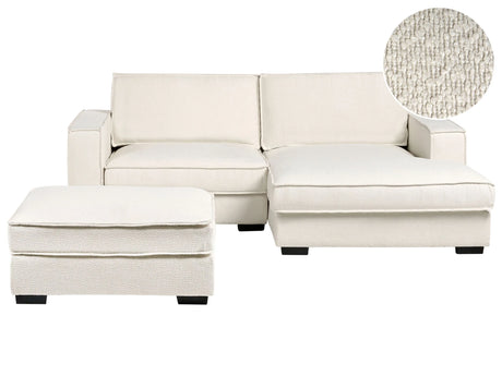 Left Hand Corner Sofa with Ottoman Light Beige Boucle Polyester Upholstered 3 Seater L-Shaped with Cushions Modern Style Living Room Beliani