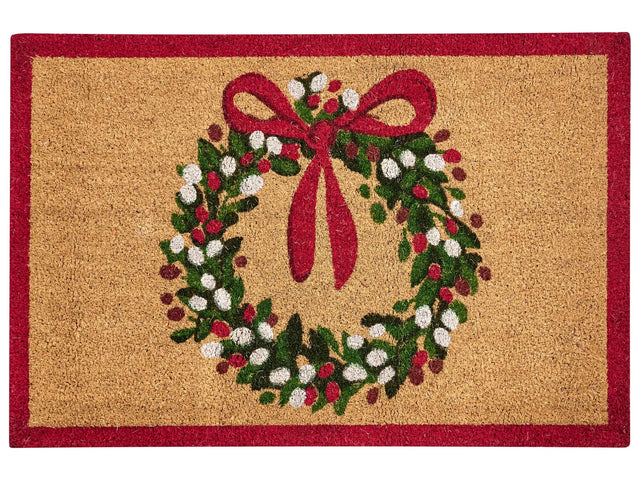 Doormat Natural Coir with Rubber Bottom 60  x 90 cm Xmas Christmas Festive Motif Anti Slip Beliani