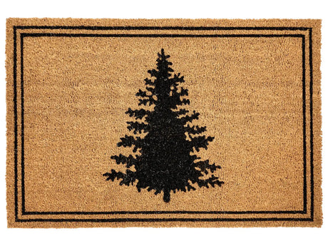 Doormat Natural Coir with Rubber Bottom 60  x 90 cm Xmas Christmas Tree Festive Motif Anti Slip Beliani
