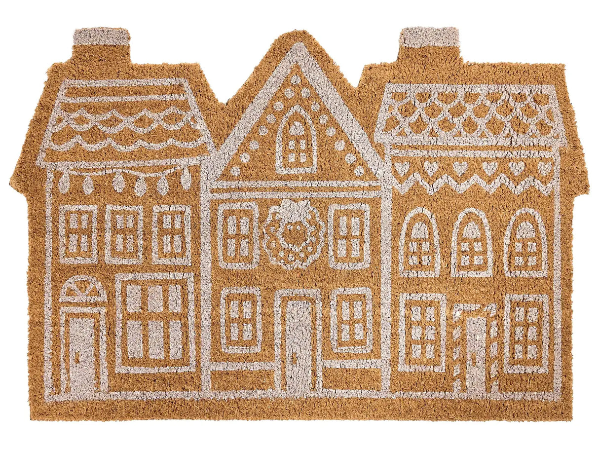 Doormat Natural Coir with Rubber Bottom 60  x 90 cm Xmas Christmas Gingerbread House Festive Motif Anti Slip Beliani