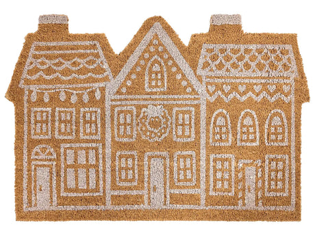 Doormat Natural Coir with Rubber Bottom 60  x 90 cm Xmas Christmas Gingerbread House Festive Motif Anti Slip Beliani