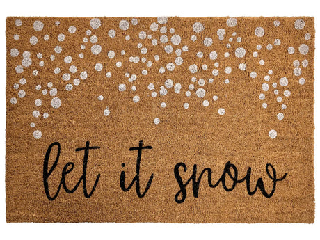 Doormat Natural Coir with Rubber Bottom 60  x 90 cm Xmas Christmas Let it Snow Festive Motif Anti Slip Beliani