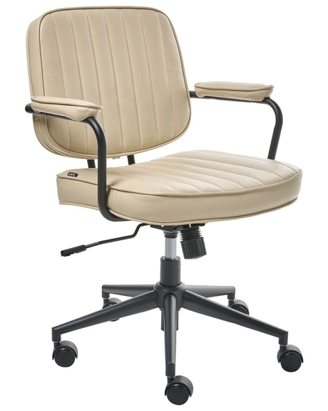 Office Chair Beige Faux Leather Swivel Adjustable Height with Armrests Home Office Study Traditional Beliani