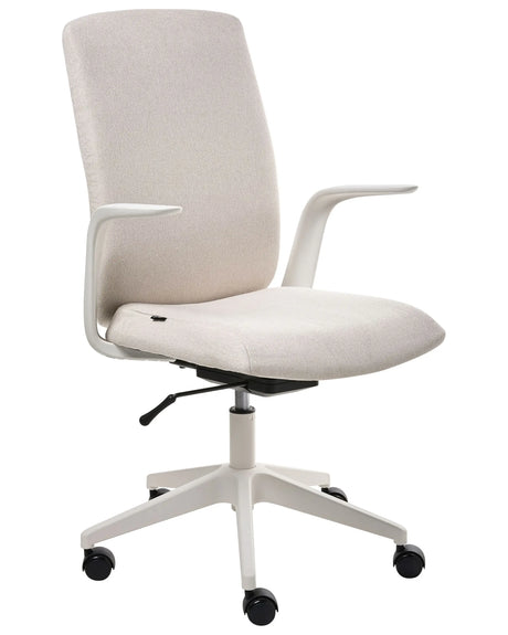 Office Chair Beige Polyester Upholstery Adjustable Armrests and Headrest Locking Function Height Adjustment Swivel Base Tilting Backrest Beliani