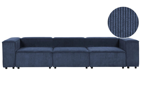 Modular Sofa Dark Blue Cord Fabric Upholstered 3 Seater Black Legs Modern Living Room Couch Beliani