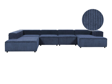 Modular Right Hand Sofa Dark Blue Corduroy 5 Seater Sectional Corner Sofa with Black Legs Modern Living Room Beliani
