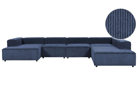 Modular Left Hand Sofa Dark Blue Corduroy 5 Seater Sectional Corner Sofa with Black Legs Modern Living Room Beliani