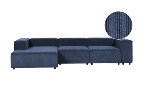 Modular Right Hand Sofa Dark Blue Cord 4 Seater Sectional Corner Sofa with Black Legs Modern Living Room Beliani