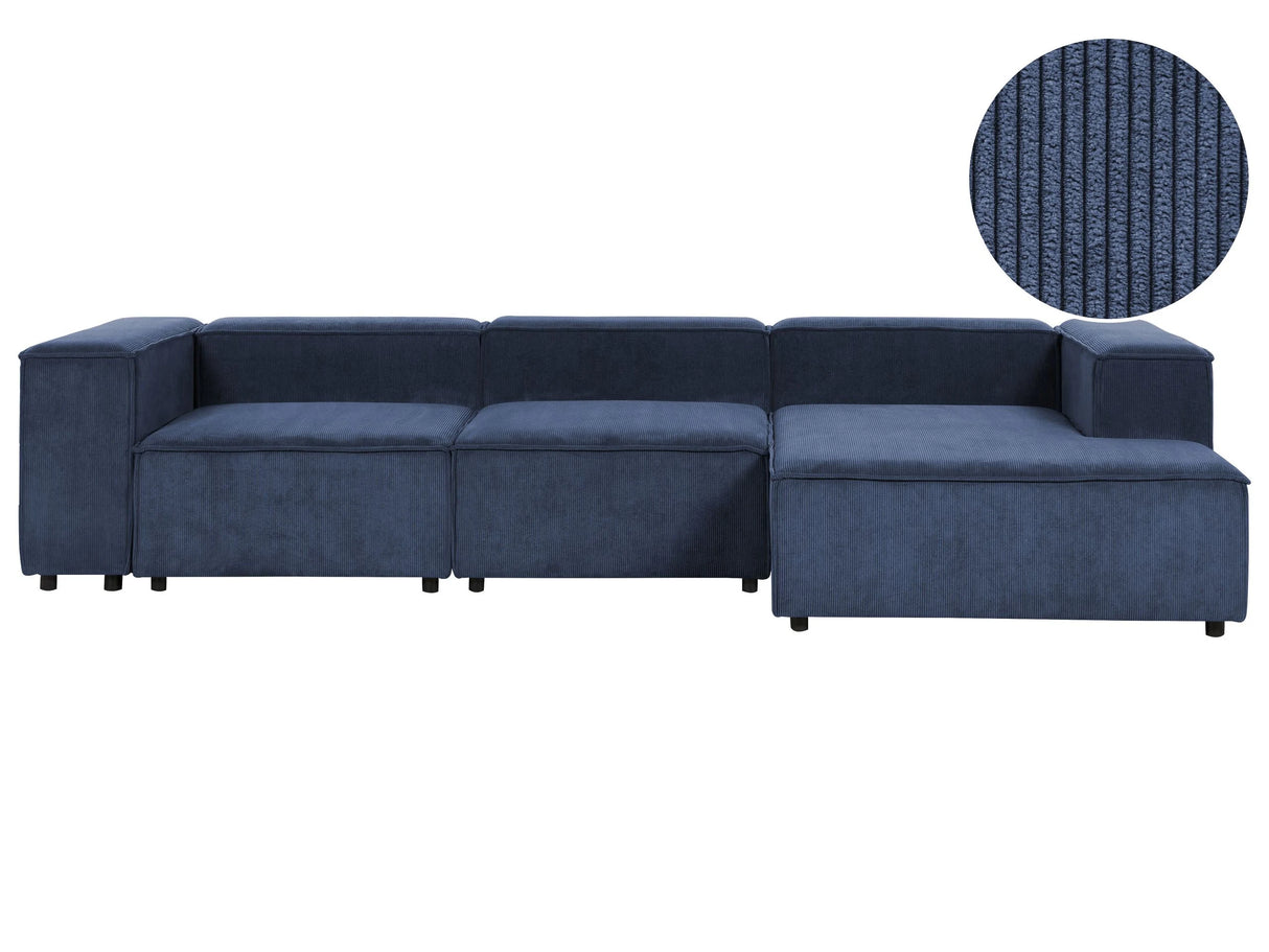 Modular Left Hand Sofa Dark Blue Cord 4 Seater Sectional Corner Sofa with Black Legs Modern Living Room Beliani