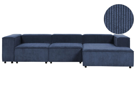 Modular Left Hand Sofa Dark Blue Cord 4 Seater Sectional Corner Sofa with Black Legs Modern Living Room Beliani