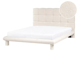 Bed Off-White Boucle Fabric Upholstery EU Double Size 4ft6 Scandinavian Design Soft Headboard Beliani