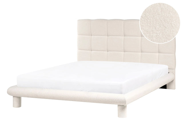 Bed Off-White Boucle Fabric Upholstery EU Double Size 4ft6 Scandinavian Design Soft Headboard Beliani
