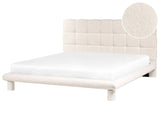 Bed Off-White Boucle Fabric Upholstery EU King Size 6ft Scandinavian Design Soft Headboard Beliani