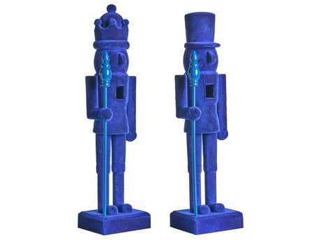 Set of 2 Nutcracker Figurines Blue Synthetic Material Christmas Decor Beliani