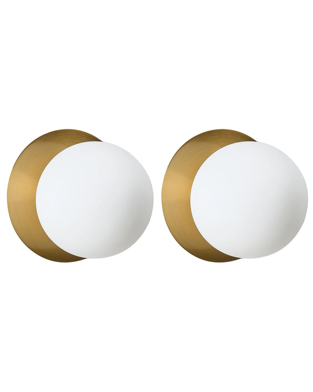 Set of 2 Wall Lamps Gold Metal Base Glass Shade Modern Style Beliani