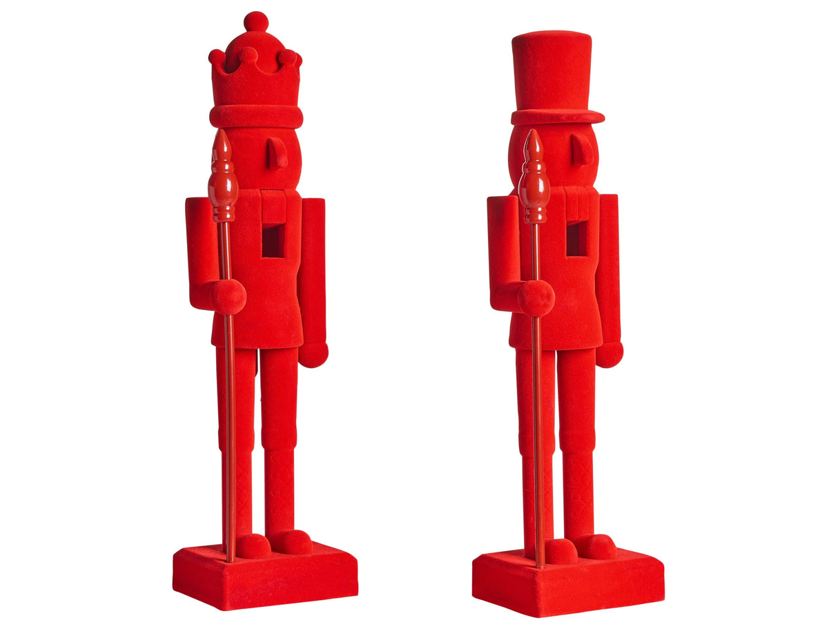 Set of 2 Nutcracker Figurines Red Synthetic Material Christmas Decor Beliani