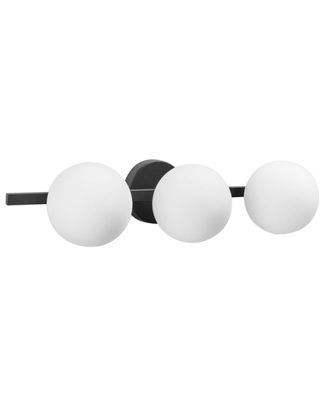 Wall Lamp 3 Lights Black White Glass Iron Globe Shade Light Lighting Bathroom Living Room Modern Beliani