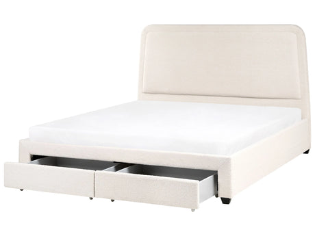 Bed Off-White Boucle Fabric Upholstery EU King Size 6ft Scandinavian Extra Drawers Design Soft Headboard Beliani