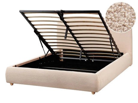 Storage Bed Beige Boucle Polyester Fabric EU Double Size 4ft6 Minimalist Modern Design Ottoman Storage Beliani