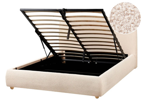 Storage Bed Light Beige Boucle Polyester Fabric EU Double Size 4ft6 Minimalist Modern Design Ottoman Storage Beliani
