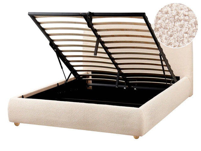 Storage Bed Light Beige Boucle Polyester Fabric EU Double Size 4ft6 Minimalist Modern Design Ottoman Storage Beliani