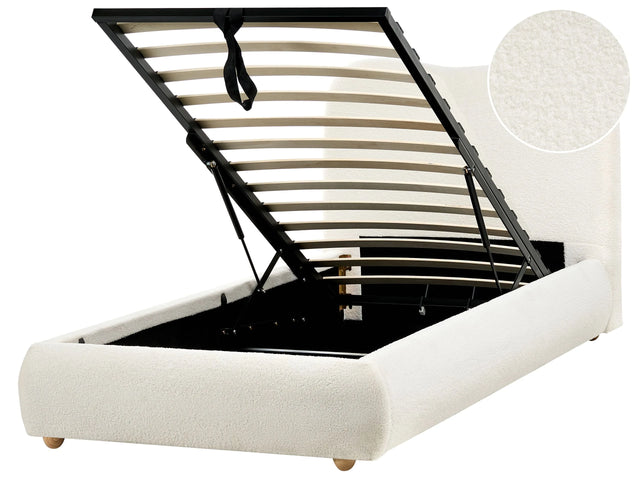 Storage Bed White Boucle Polyester Fabric EU Single Size 3ft Minimalist Modern Design Ottoman Storage Beliani