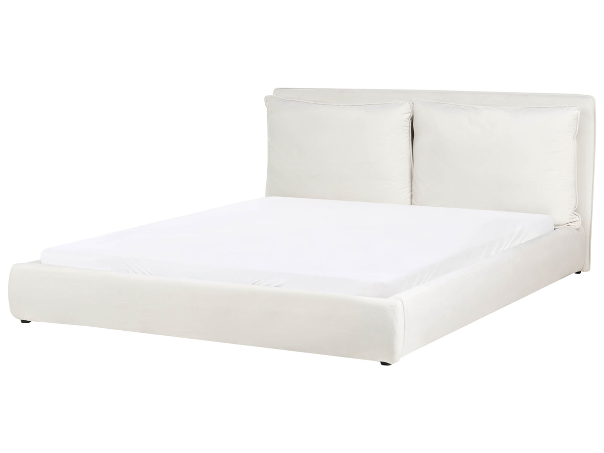 EU Super King Size Bed Off-White Velvet 6ft Upholstered Frame Cushion Back Cosy Bedroom Modern Beliani