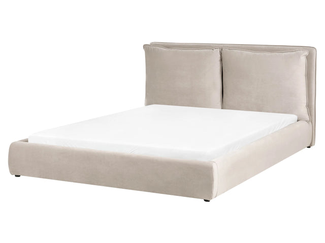 EU King Size Bed Taupe Velvet 5ft3 Upholstered Frame Cushion Back Cosy Bedroom Modern Beliani