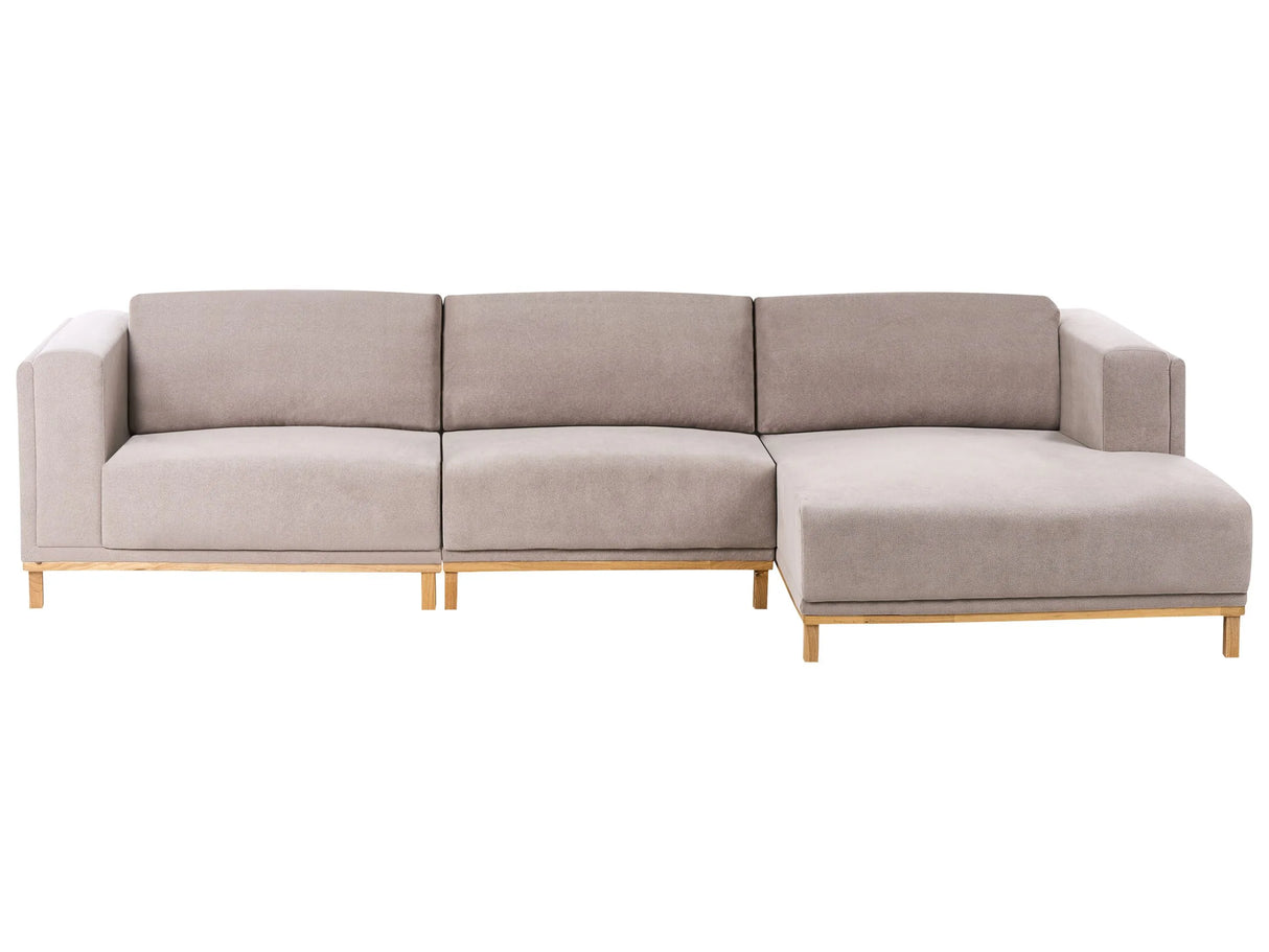 Left-Hand Corner Sofa Taupe Fabric Upholstery Wooden Legs 5 Seater Thickly Padded Modern Style Living Room Furniture Beliani