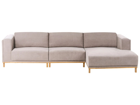 Left-Hand Corner Sofa Taupe Fabric Upholstery Wooden Legs 5 Seater Thickly Padded Modern Style Living Room Furniture Beliani