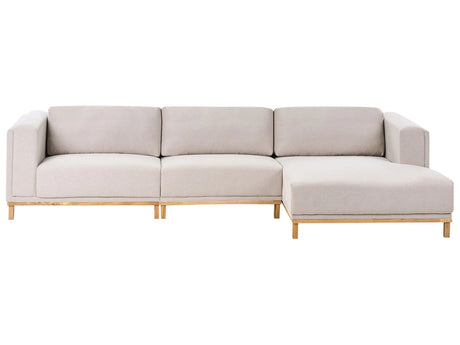 Left-Hand Corner Sofa Light Beige Fabric Upholstery Wooden Legs 5 Seater Thickly Padded Modern Style Living Room Furniture Beliani