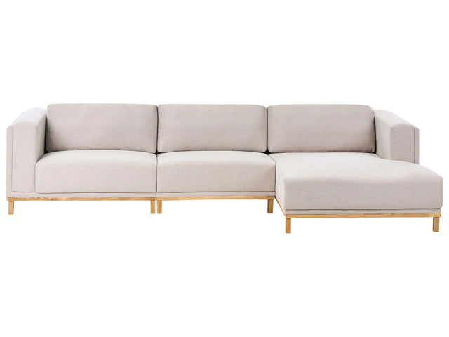 Left-Hand Corner Sofa Light Beige Fabric Upholstery Wooden Legs 5 Seater Thickly Padded Modern Style Living Room Furniture Beliani