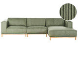 Left-Hand Corner Sofa Green Corduroy Upholstery Wooden Legs 5 Seater Thickly Padded Modern Style Living Room Furniture Beliani