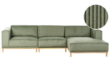 Left-Hand Corner Sofa Green Corduroy Upholstery Wooden Legs 5 Seater Thickly Padded Modern Style Living Room Furniture Beliani