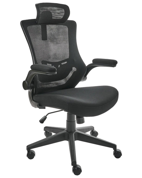 Professional Office Chair Mesh Upholstery Black Adjustable Headrest and Armrests Pneumatic Seat Swivel Base Beliani