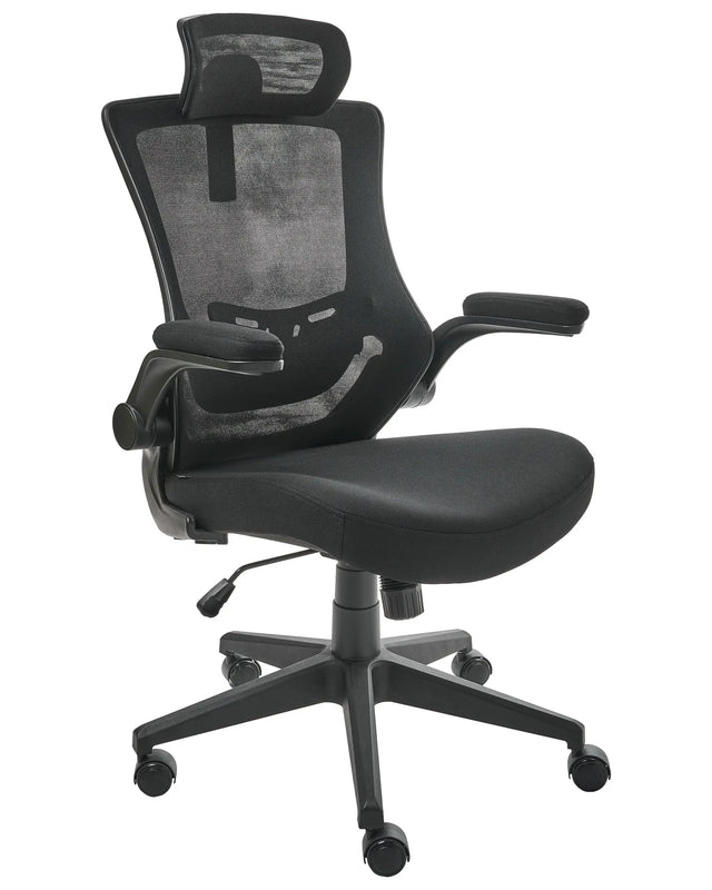 Professional Office Chair Mesh Upholstery Black Adjustable Headrest and Armrests Pneumatic Seat Swivel Base Beliani