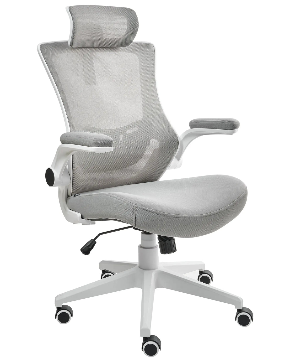 Professional Office Chair Mesh Upholstery Light Grey Adjustable Headrest and Armrests Pneumatic Seat Swivel Base Beliani