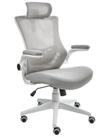 Professional Office Chair Mesh Upholstery Light Grey Adjustable Headrest and Armrests Pneumatic Seat Swivel Base Beliani