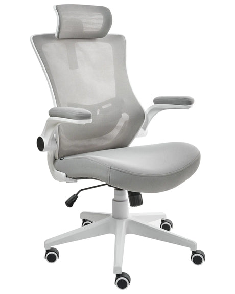 Professional Office Chair Mesh Upholstery Light Grey Adjustable Headrest and Armrests Pneumatic Seat Swivel Base Beliani