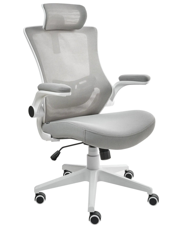 Professional Office Chair Mesh Upholstery Light Grey Adjustable Headrest and Armrests Pneumatic Seat Swivel Base Beliani