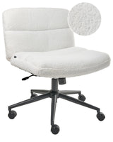 Home Office Desk Chair White Boucle Teddy Upholstery Wide Armless Pneumatic Seat Swivel Base Tilting Beliani