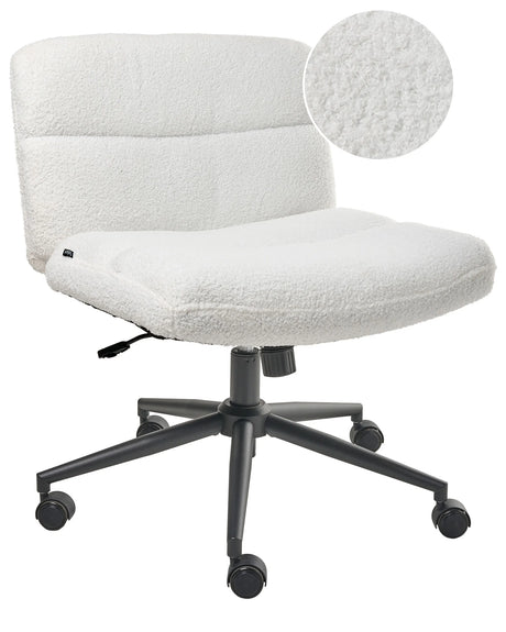 Home Office Desk Chair White Boucle Teddy Upholstery Wide Armless Pneumatic Seat Swivel Base Tilting Beliani